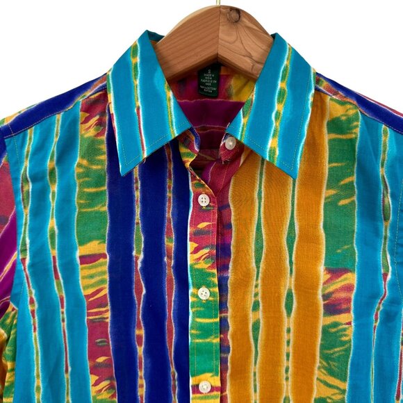 Lauren Ralph Lauren Tie-Dye India 90s Y2K Vintage 3/4 Slv Button-Down Shirt S - Picture 2 of 6
